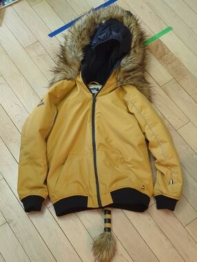Weedo Mustard Yellow Faux Fur Trim Lion Hooded Winter Ski Jacket - 12 Years